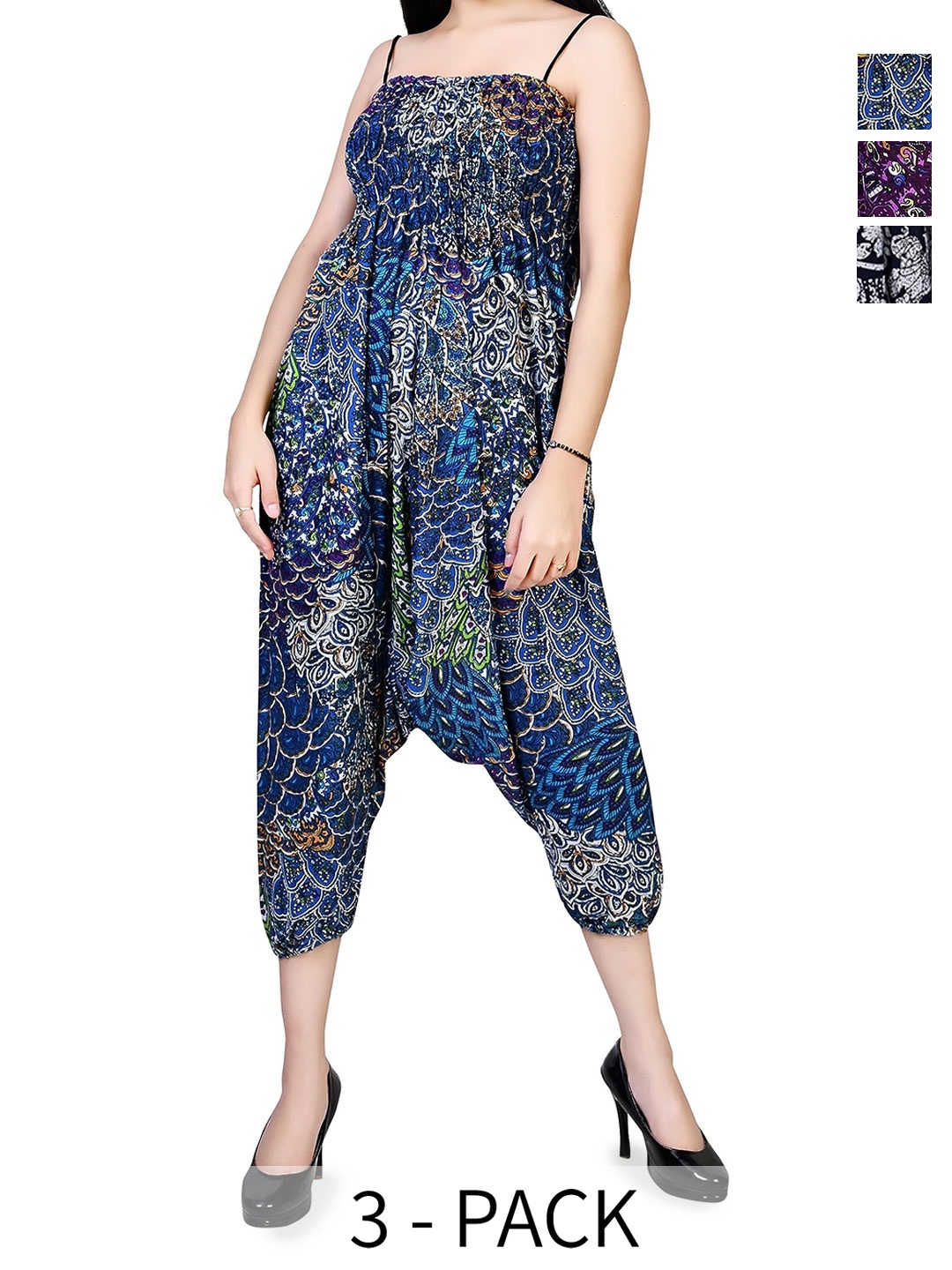 

NarNari Women Pack Of 3 Printed Mid-Rise Harem Pants, Blue