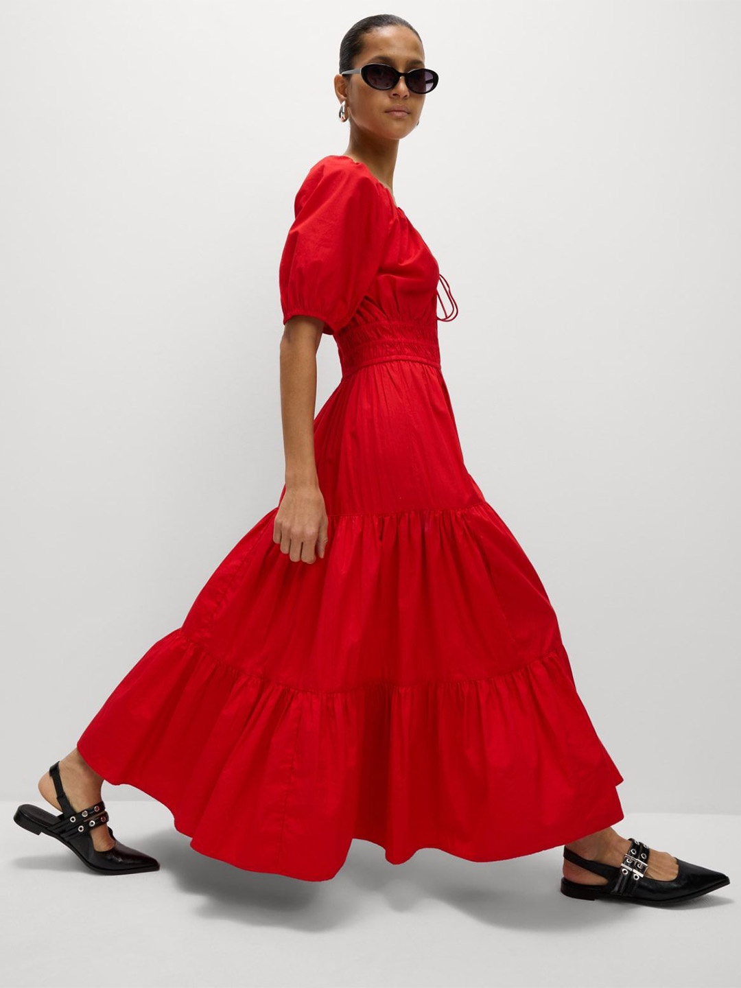 

Marks & Spencer Women Puff Sleeve Maxi Dress, Red