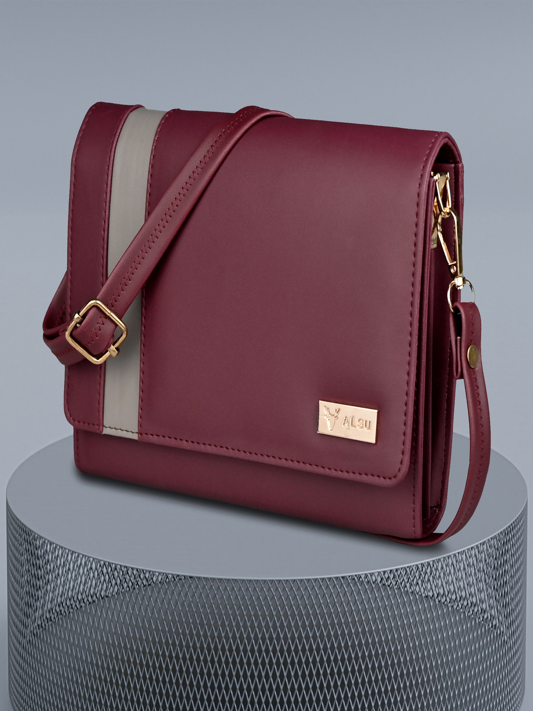 

ALSU Women Solid Crossbody Leather Sling Bag, Maroon