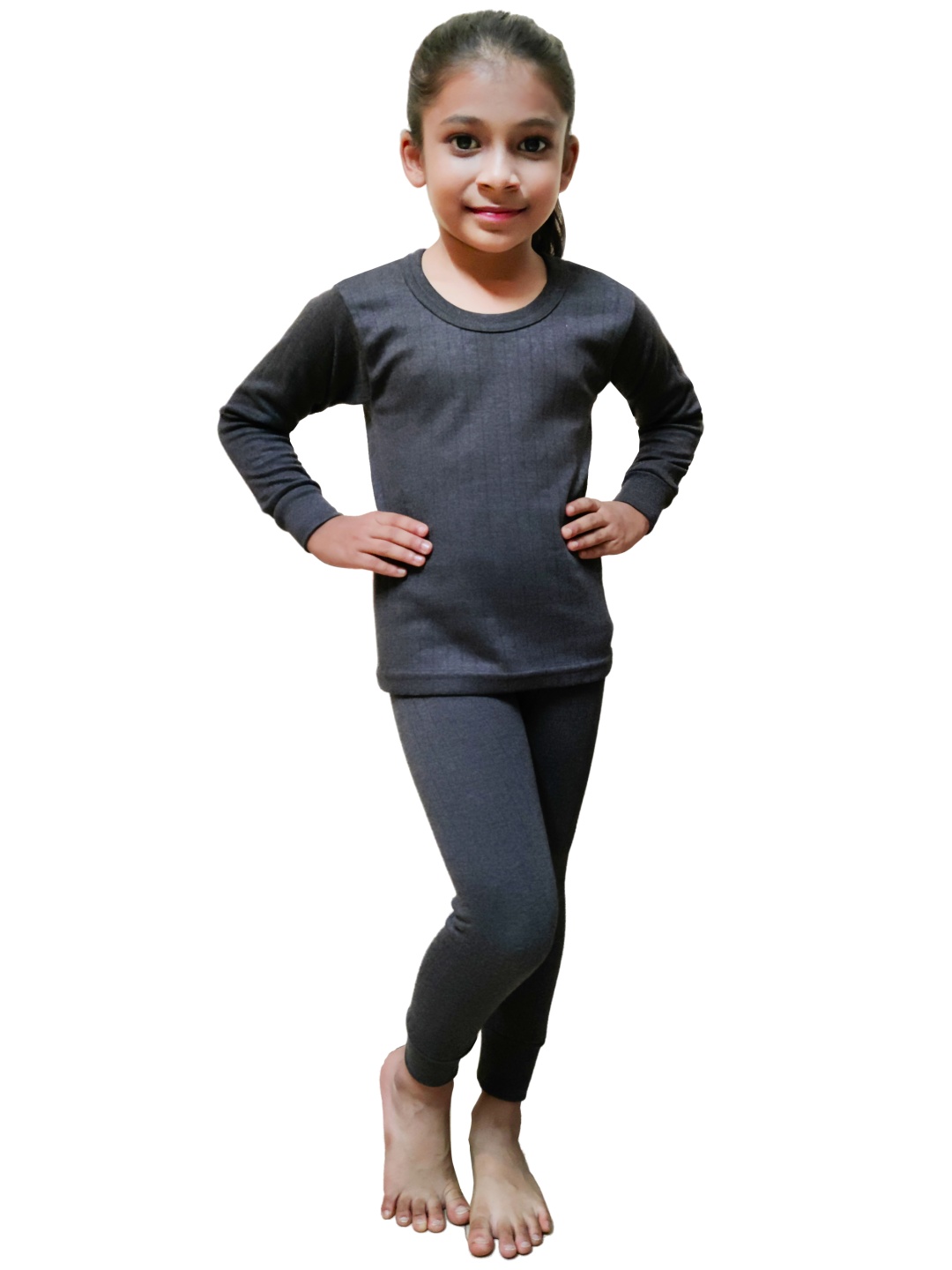 

Inner Element Girls Striped Cotton Round Neck Thermal Set, Grey