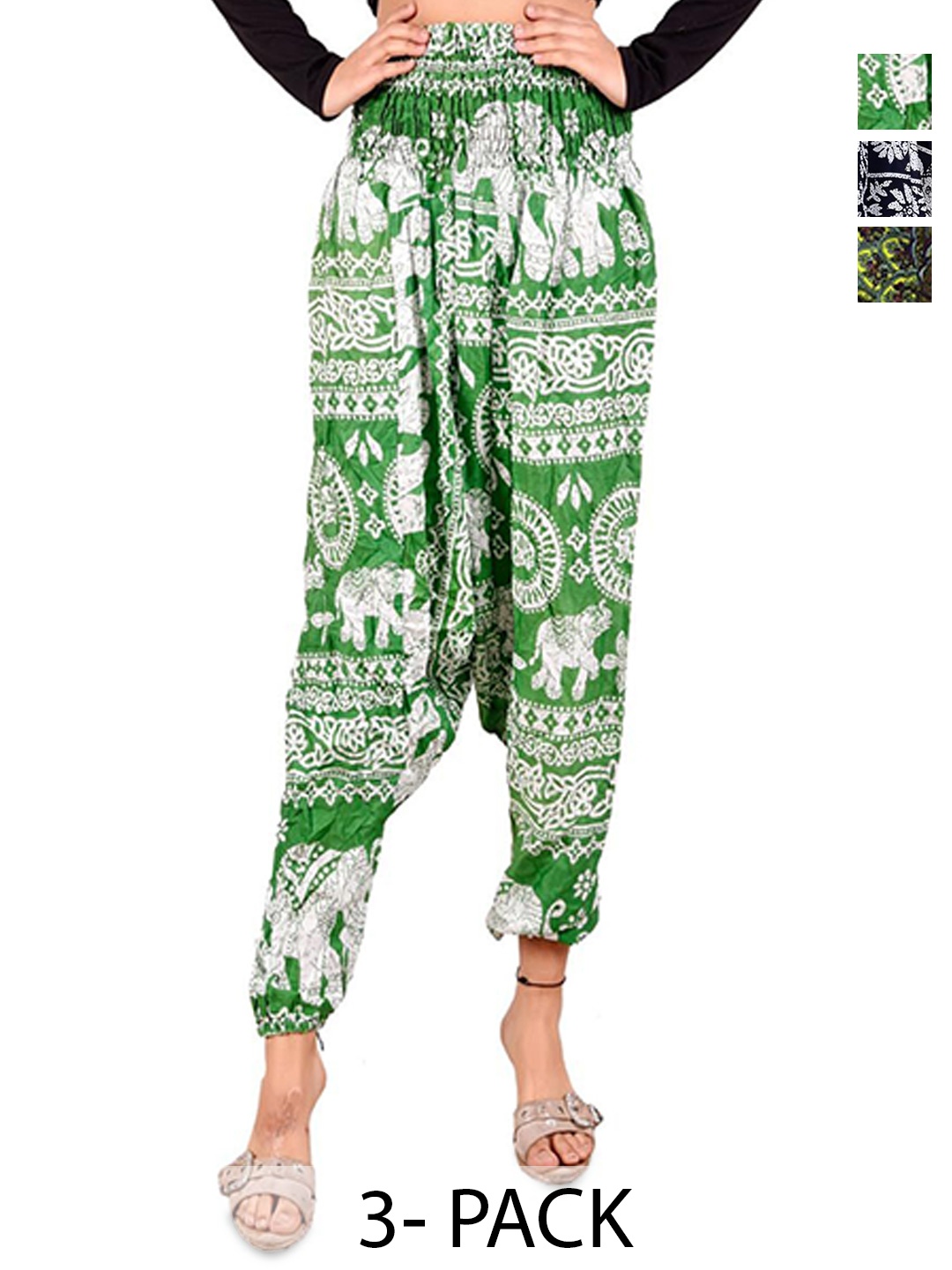 

NarNari Women Pack of 3 Printed High-Rise Harem Pants, Green