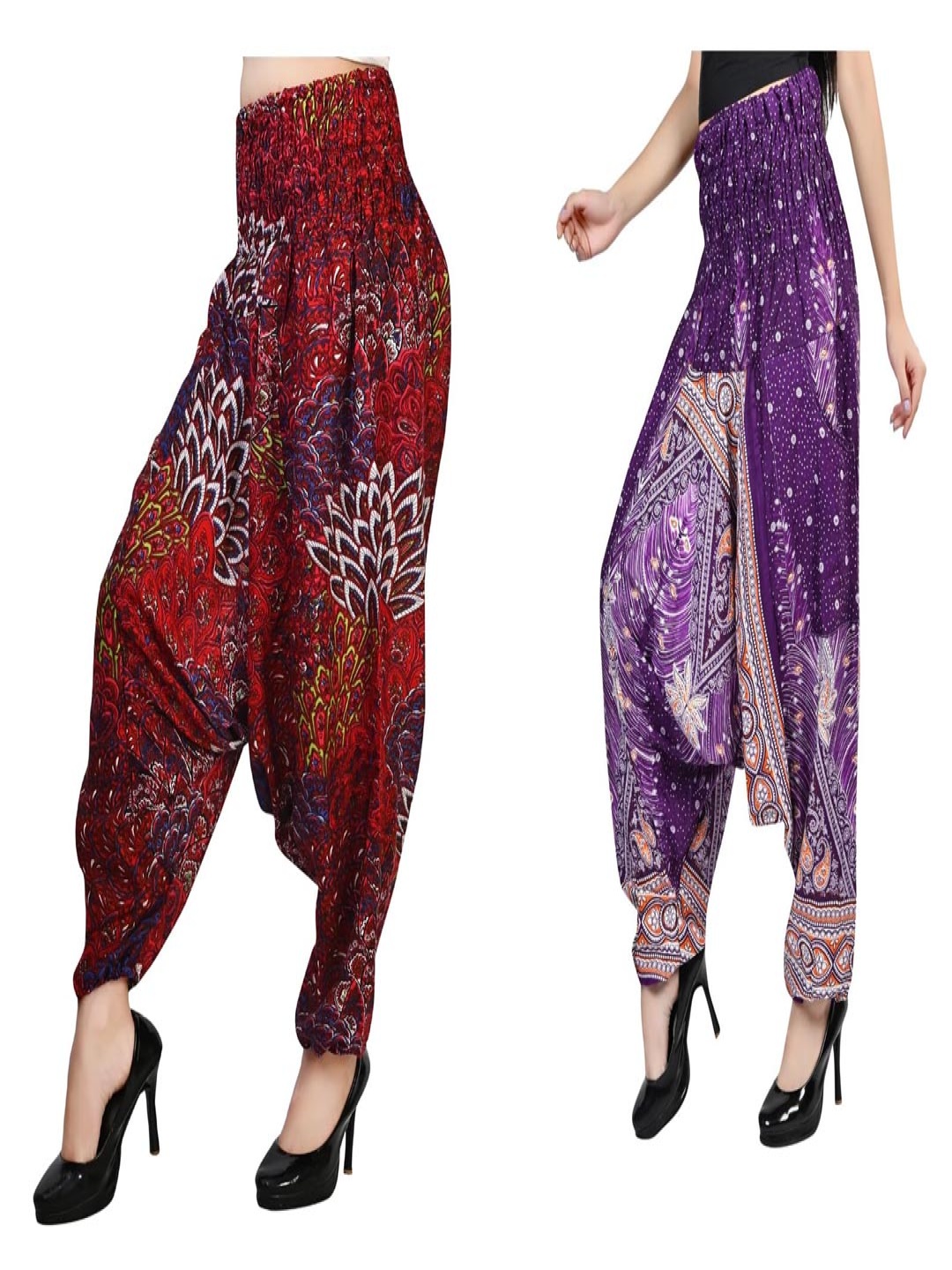 

NarNari Women Pack Of 2 Printed Loose-Fit Harem Pants, Red