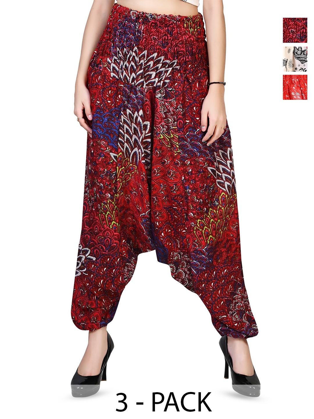 

NarNari Women Pack Of 3 Ethnic Motifs Printed Harem Pants, Maroon