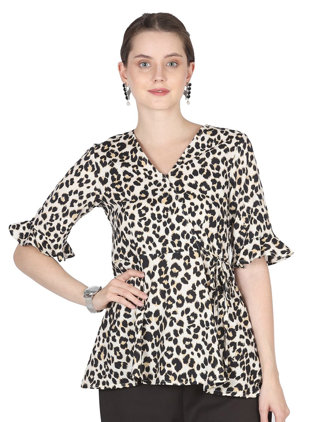 

PRIDEWEAR Animal Printed Peplum Top, Beige