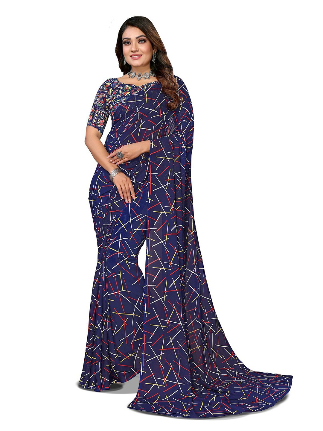 

Moda Rapido Abstract Printed Saree, Blue