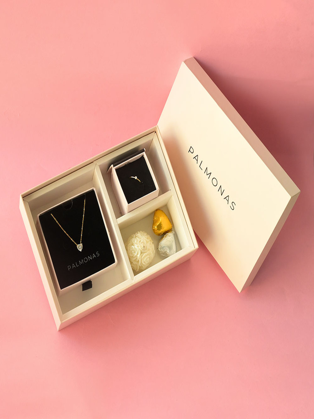 

PALMONAS Stainless Steel Dainty Solitaire Ring & Sparkling Hearts Gold Necklace Gift set