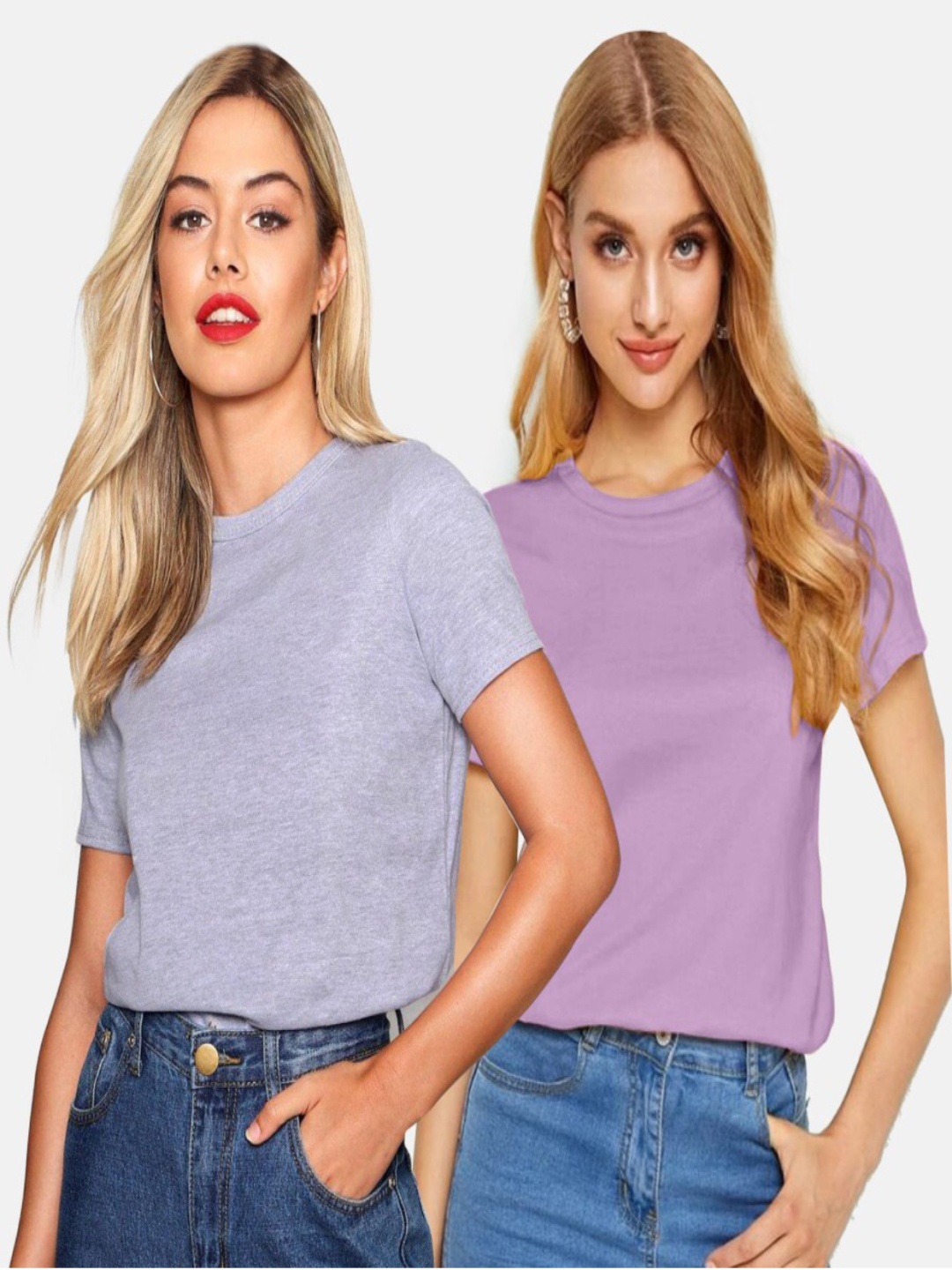 

DEEPMAYRA COLLECTION Women Pack Of 2 Solid Round Neck Cotton T-shirts, Grey