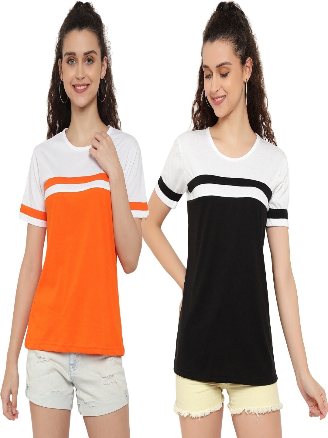 

DEEPMAYRA COLLECTION Women 2 Colourblocked T-shirt, Multi