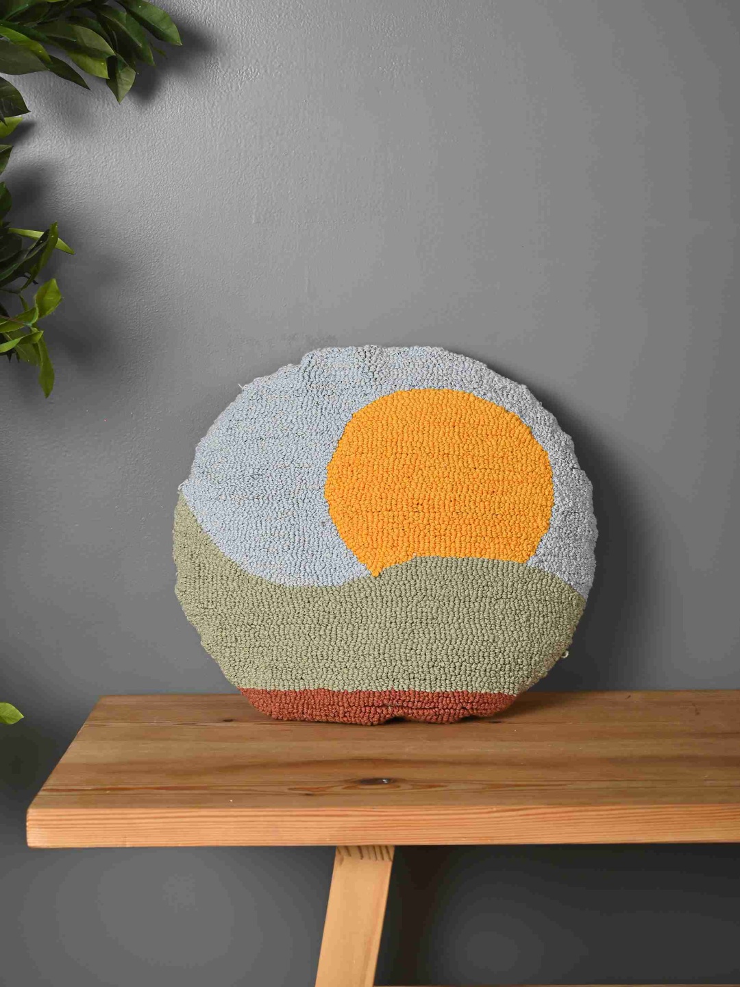 

SANSKRUTIHOMES Blue & Yellow Embroidered Cotton Round Cushion Cover