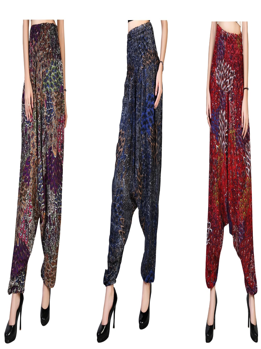 

NarNari Women Pack Of 3 Printed Mid-Rise Harem Pants, Blue