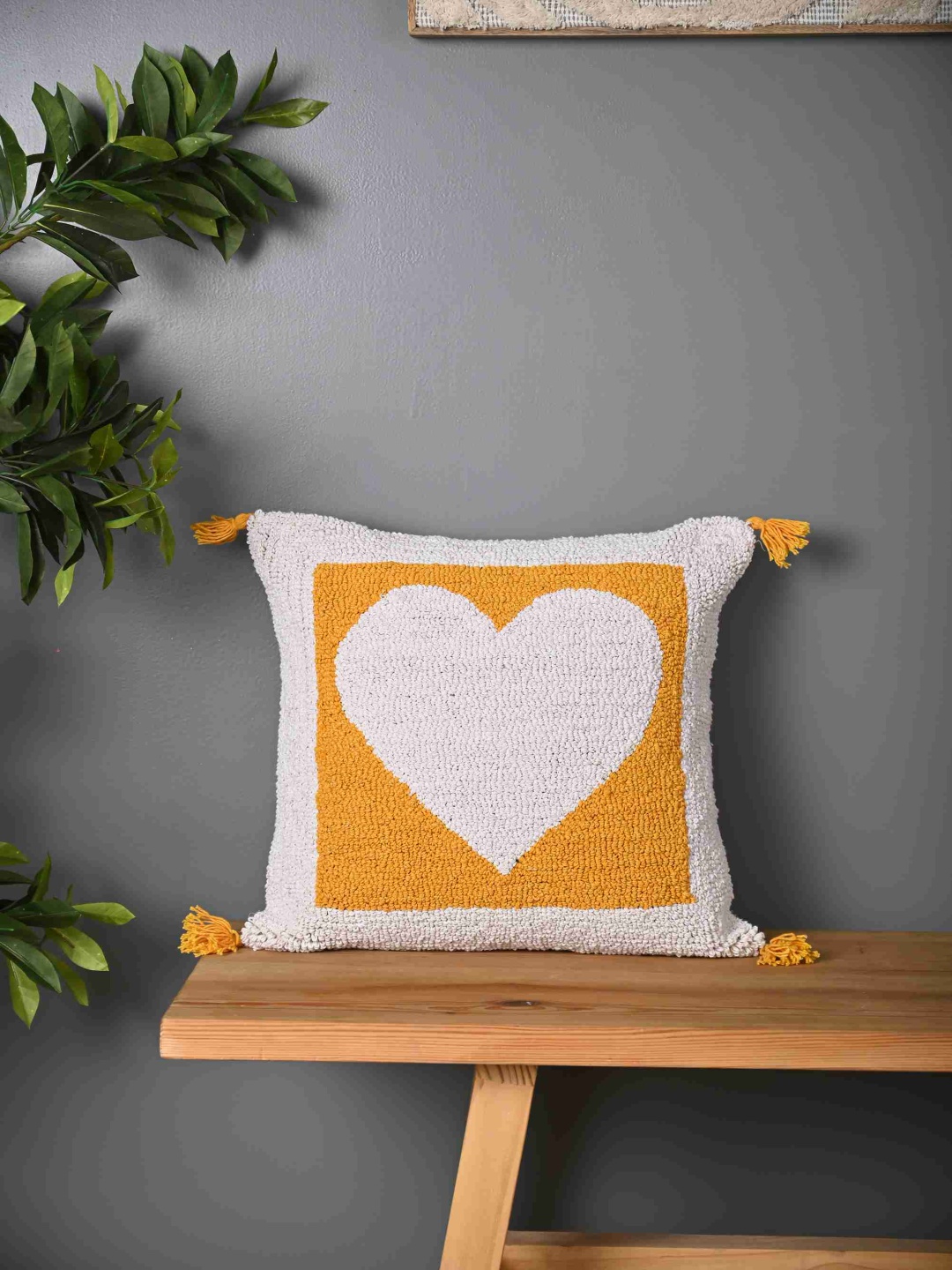 

SANSKRUTIHOMES White & Yellow Embroidered Cotton Square Cushion Cover