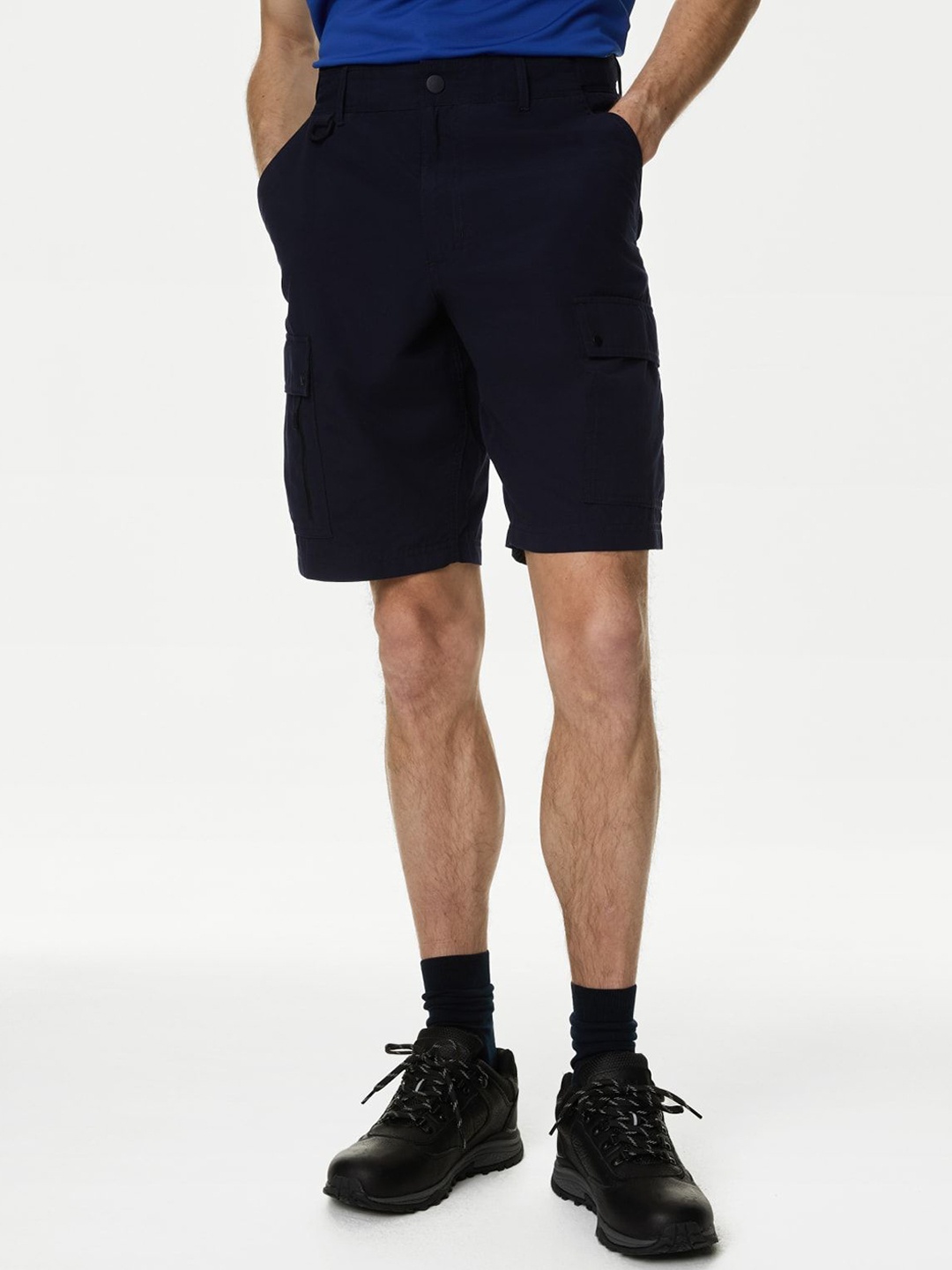 

Marks & Spencer Men High-Rise Regular Fit Trekking Shorts With Storm wear, Navy blue