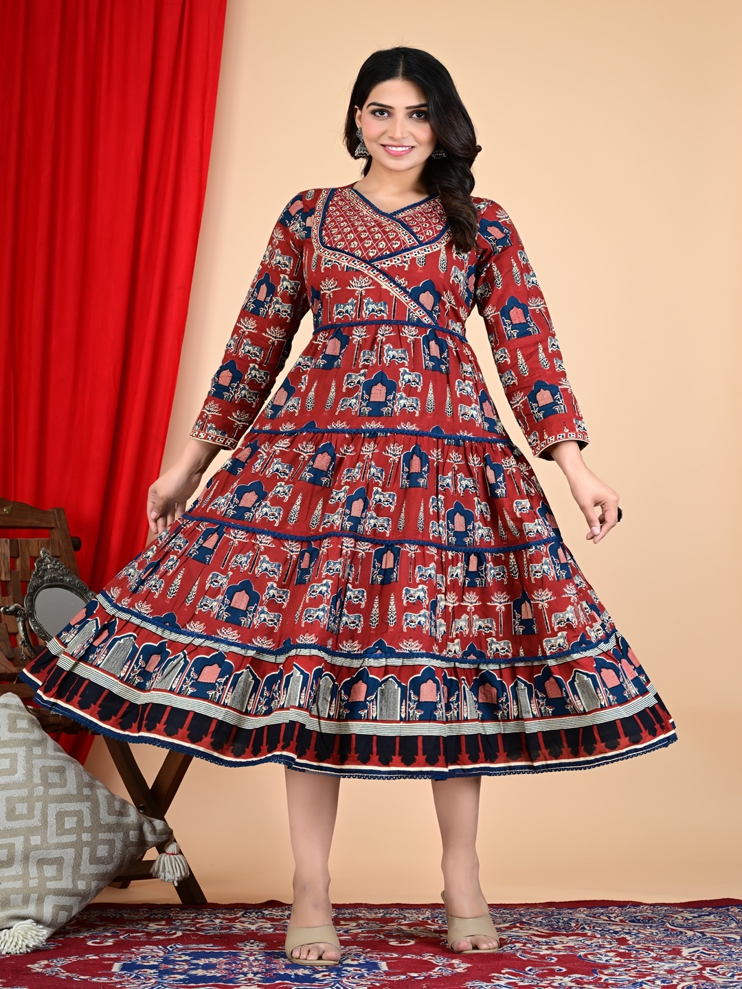 

Divsy Fashion Women Checked Anarkali Kurta, Maroon