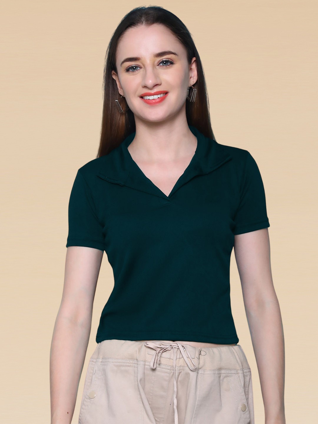 

SZN Shirt Style Crop Top, Teal