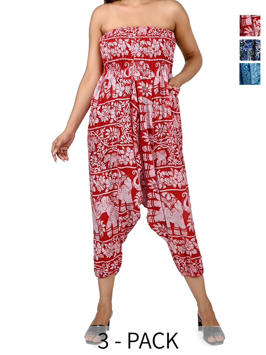 

NarNari Women Pack Of 3 Printed Mid-Rise Harem Pants, Red