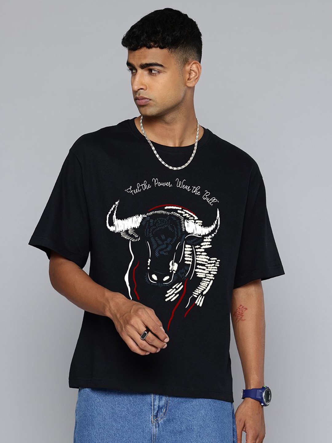 

Moda Rapido Men Graphic Printed Round Neck Cotton Relaxed Fit T-shirt, Black