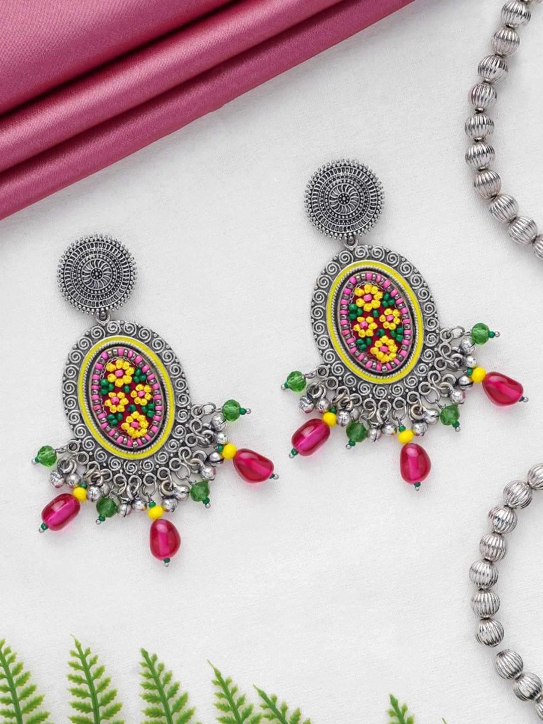 

EVERSTYLISH Sanjoya Resham & Beads Embroidered & Oxidised Earrings, Multi