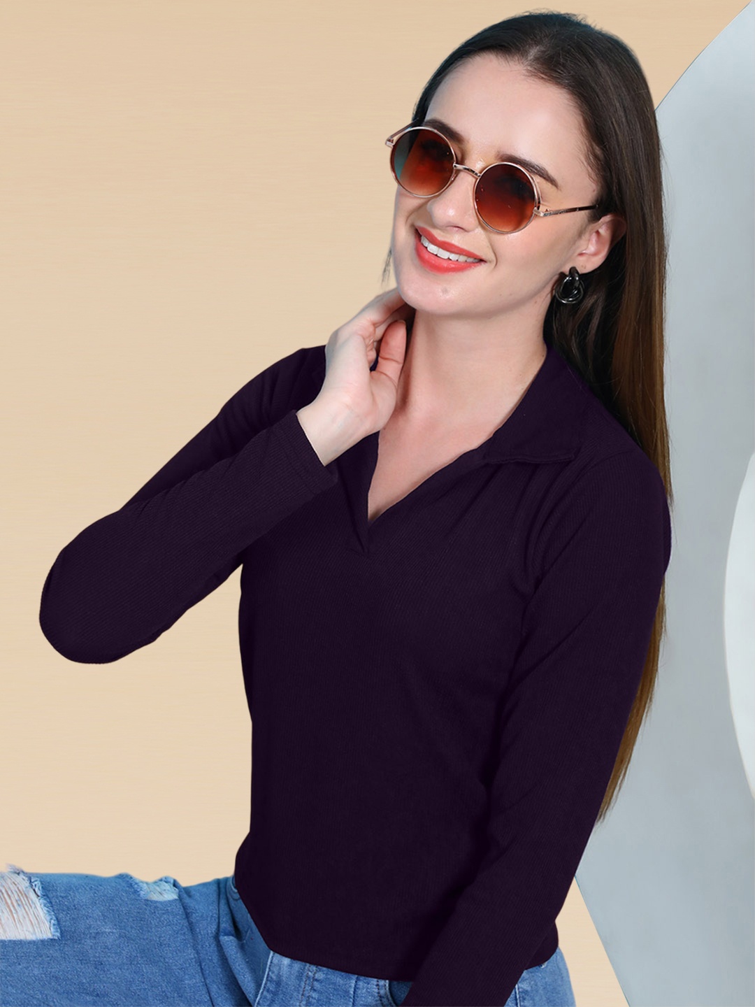 

SZN Shirt Style Crop Top, Navy blue