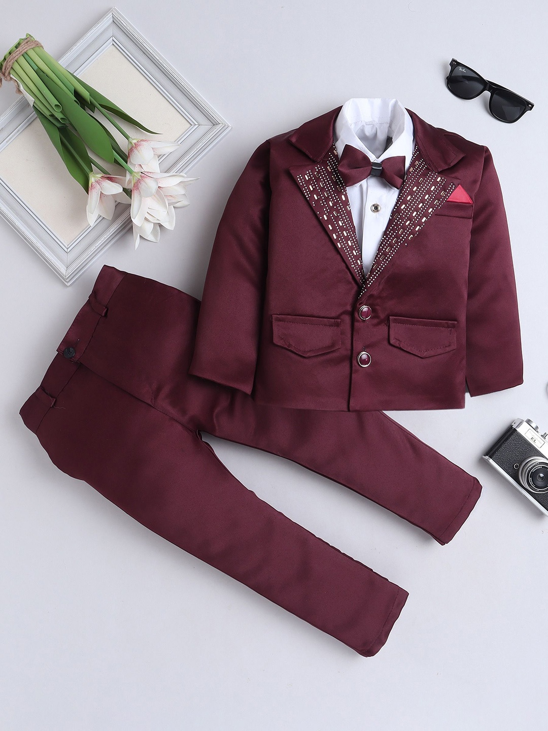 

FOURFOLDS Boys Slim -Fit 3-Piece Suit, Maroon