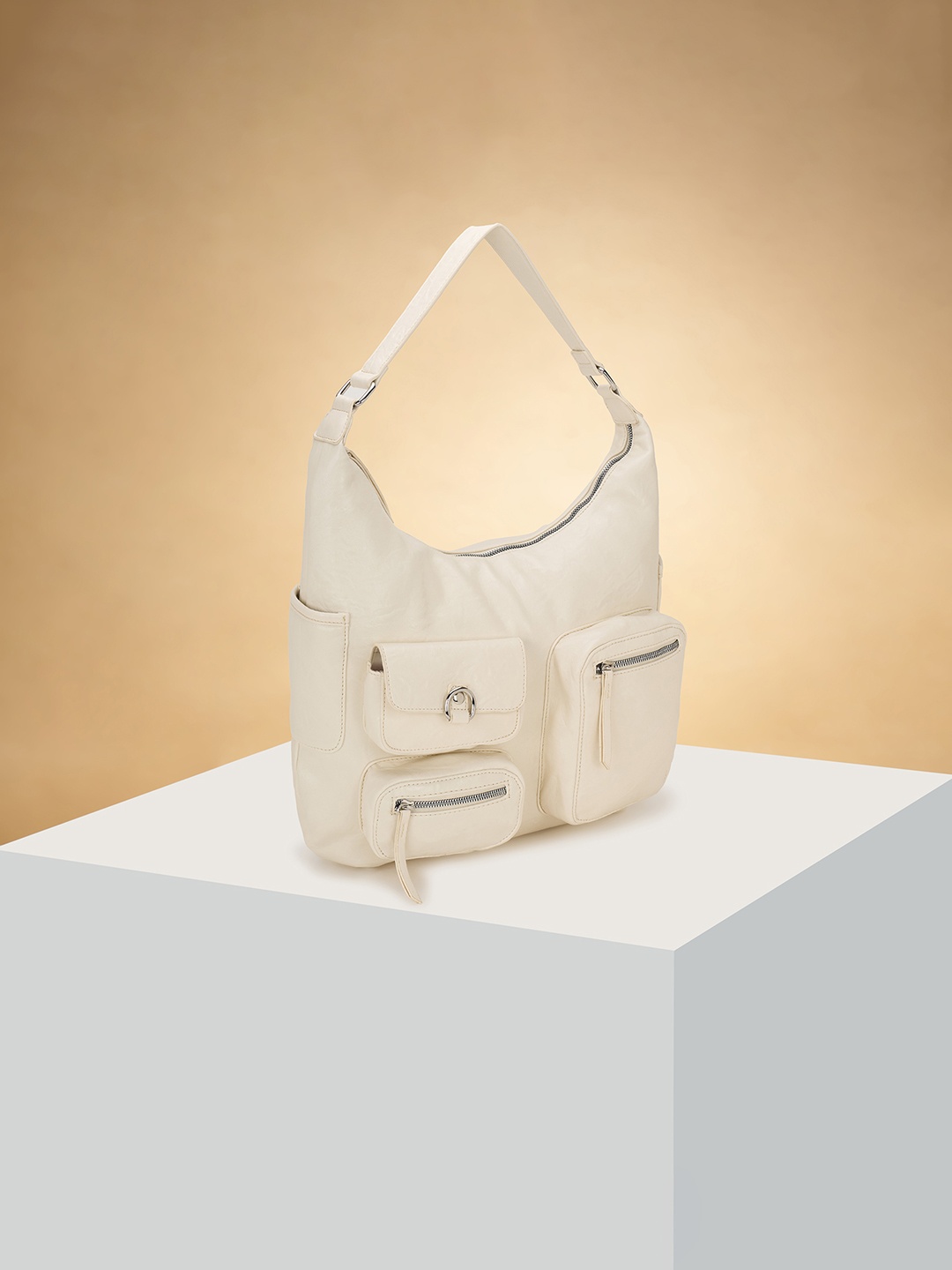 

Forever Glam by Pantaloons Women Solid Bucket Shoulder Bag, Off white