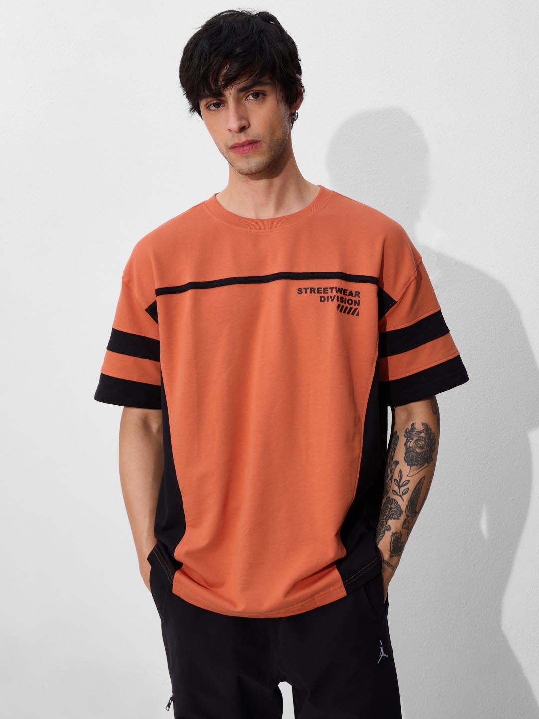 

The Souled Store Men Typography Printed Round Neck Cotton Oversized T-shirt, Rust