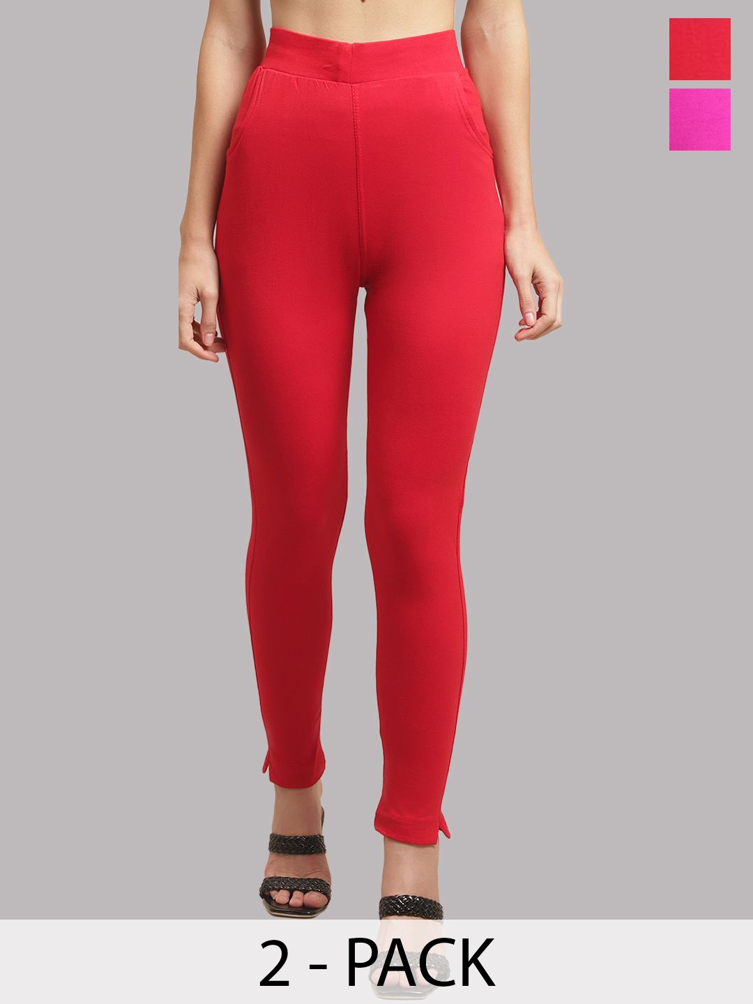 

Valles365 by S.C. Plus Size Pack Of 2 Women Cotton Ankle Length Leggings, Red