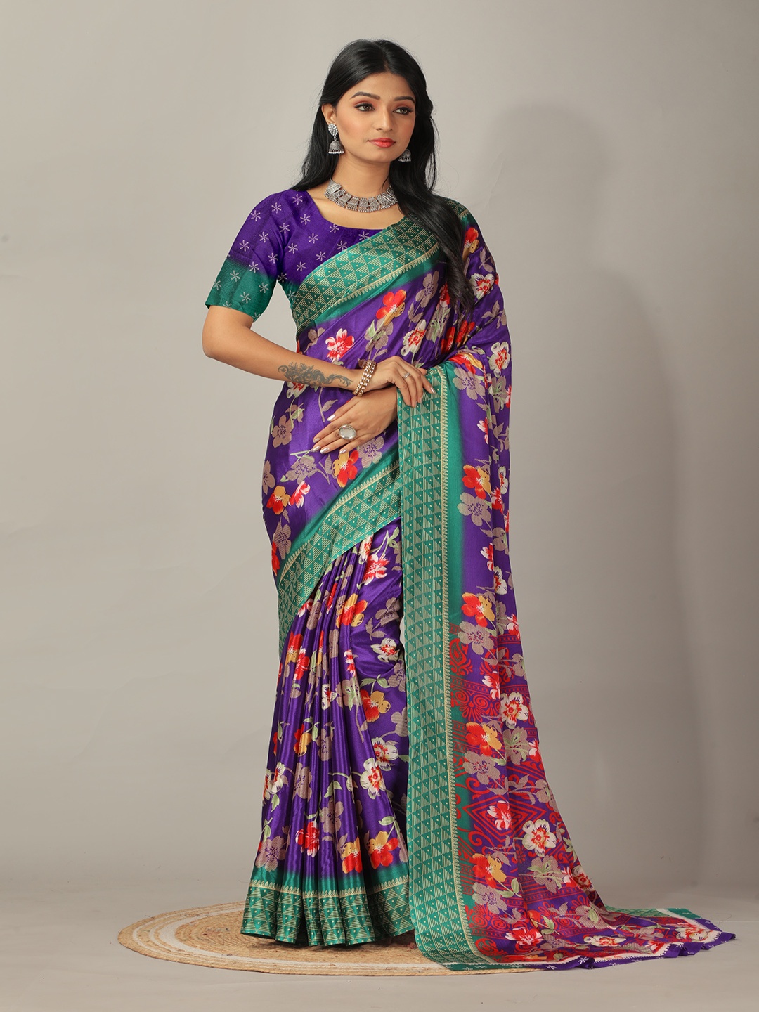 

NIRMAL CREATION Floral Printed Pure Crepe Saree, Purple