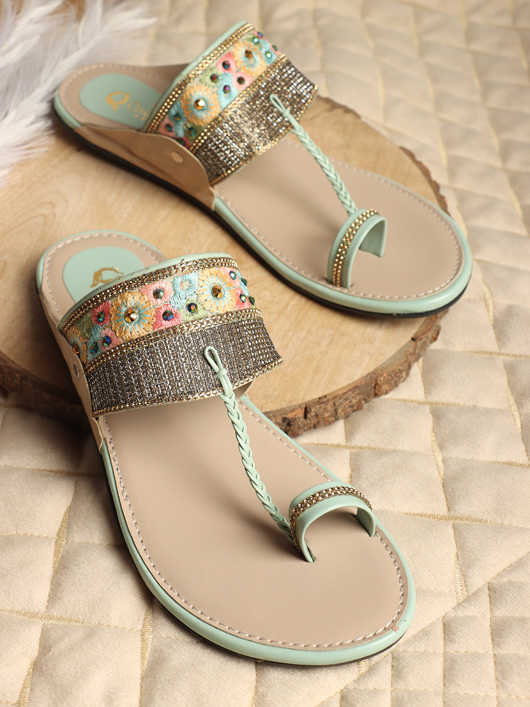 

Ladies Hub Women Embellished One-Toe Flats, Green