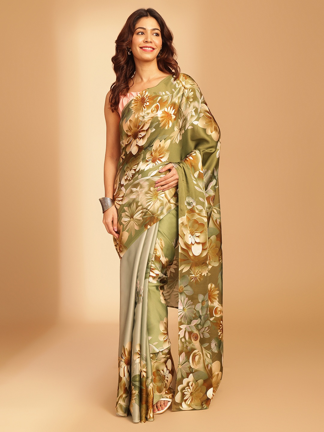 

navyasa by liva Floral Liva Saree, Green