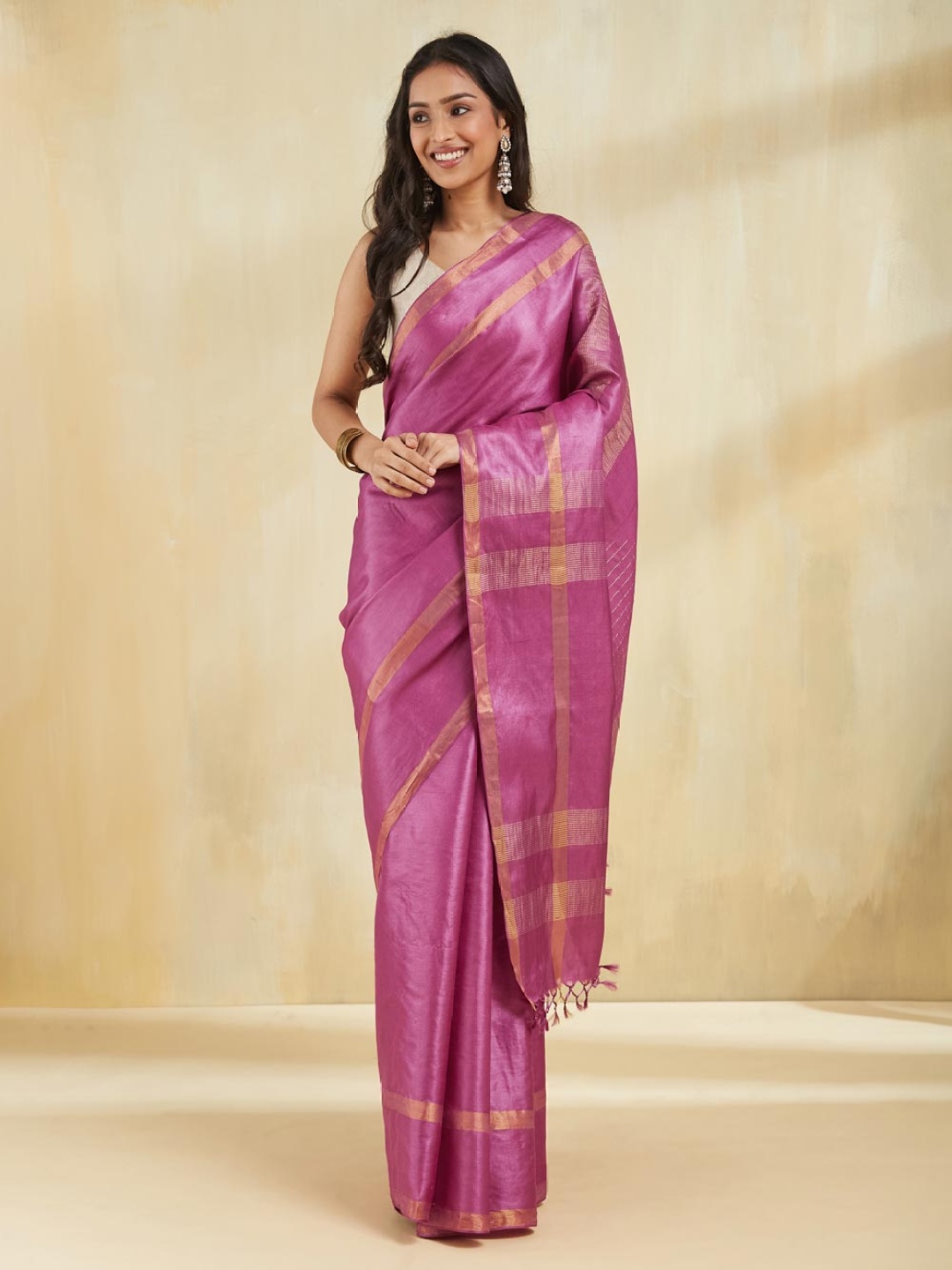 

Fabindia Striped Zari Saree, Pink