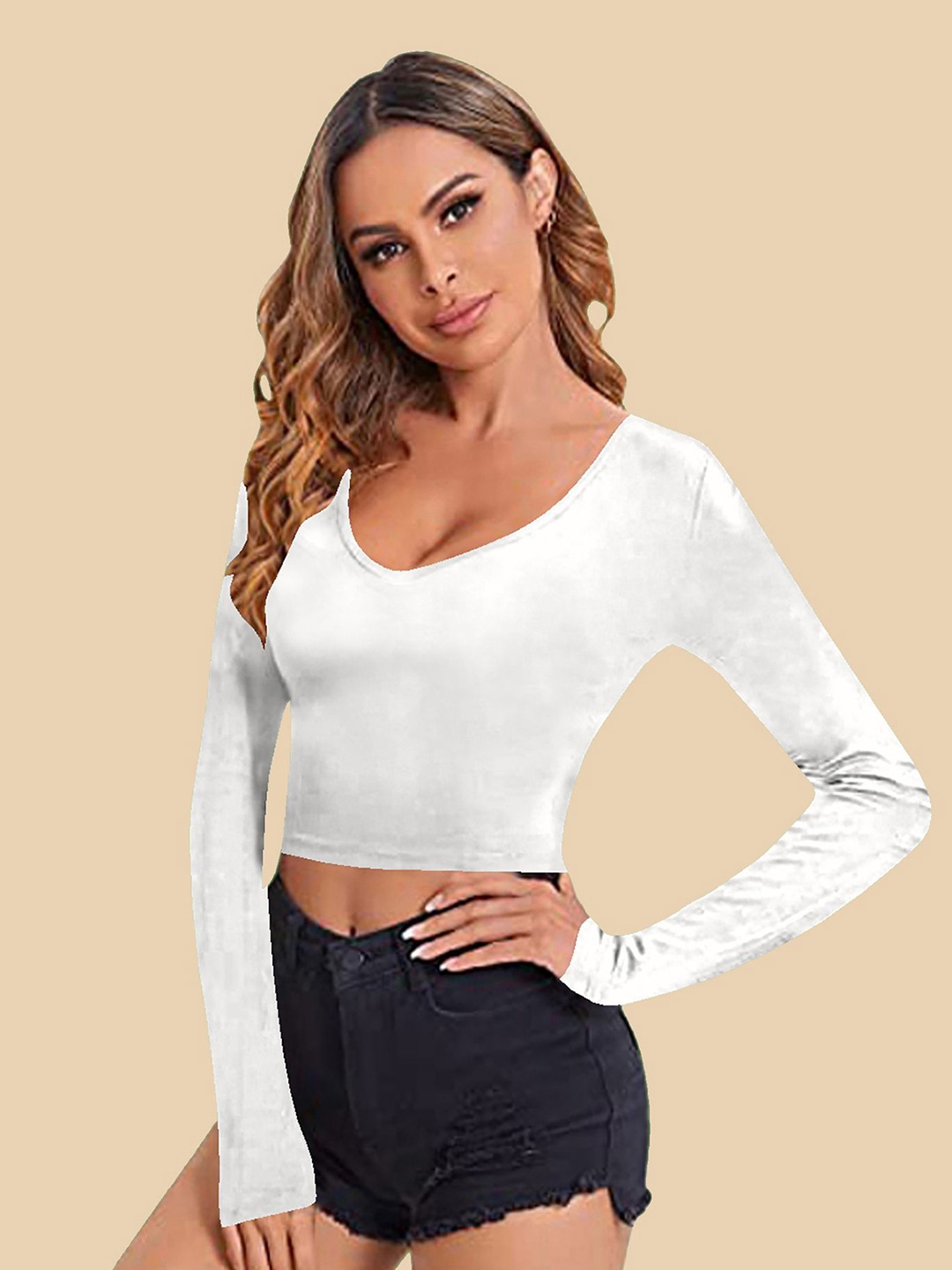 

Dream Beauty Fashion Women V-Neck Fitted Crop Top, White