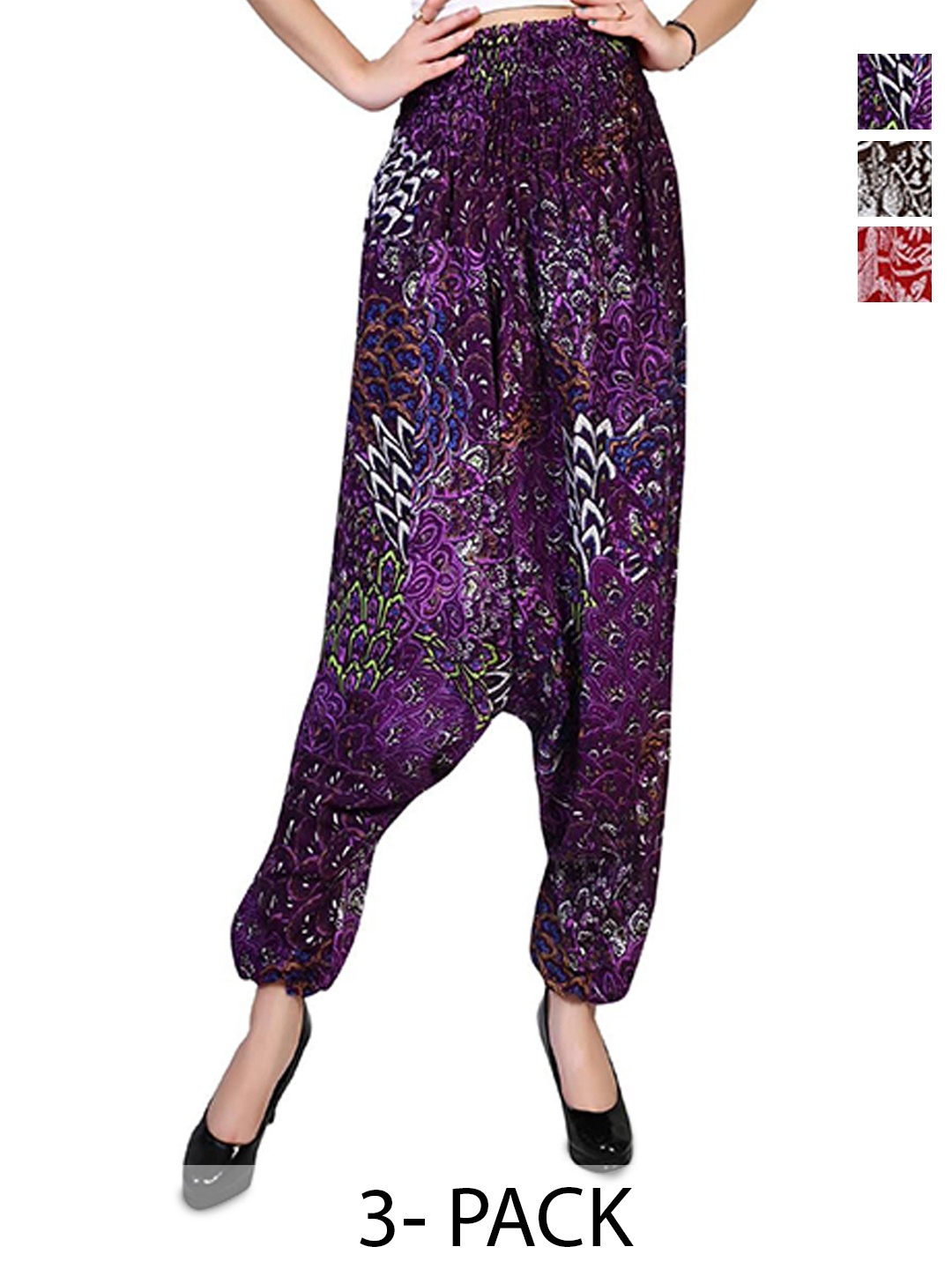 

NarNari Pack Of 3 Printed Mid-Rise Harem Pants, Purple