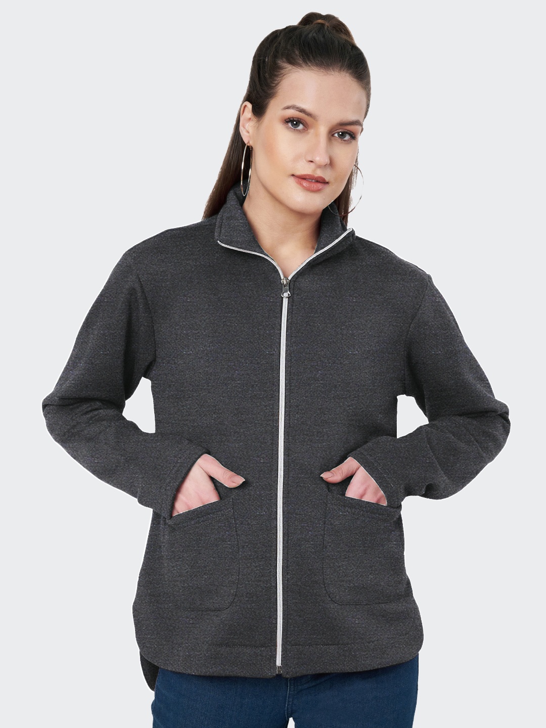 

BRINNS Women Fleece Open Front Jacket, Charcoal