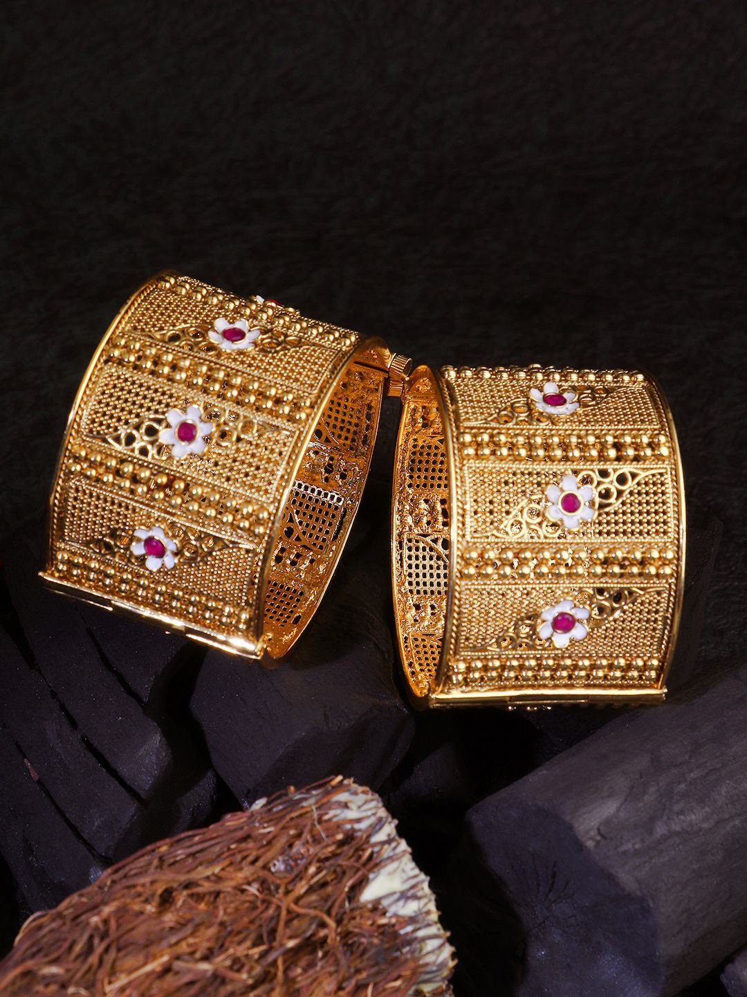

Anouk Set Of 2 Gold-Plated Stone-Studded & Pearls Beaded Bangles