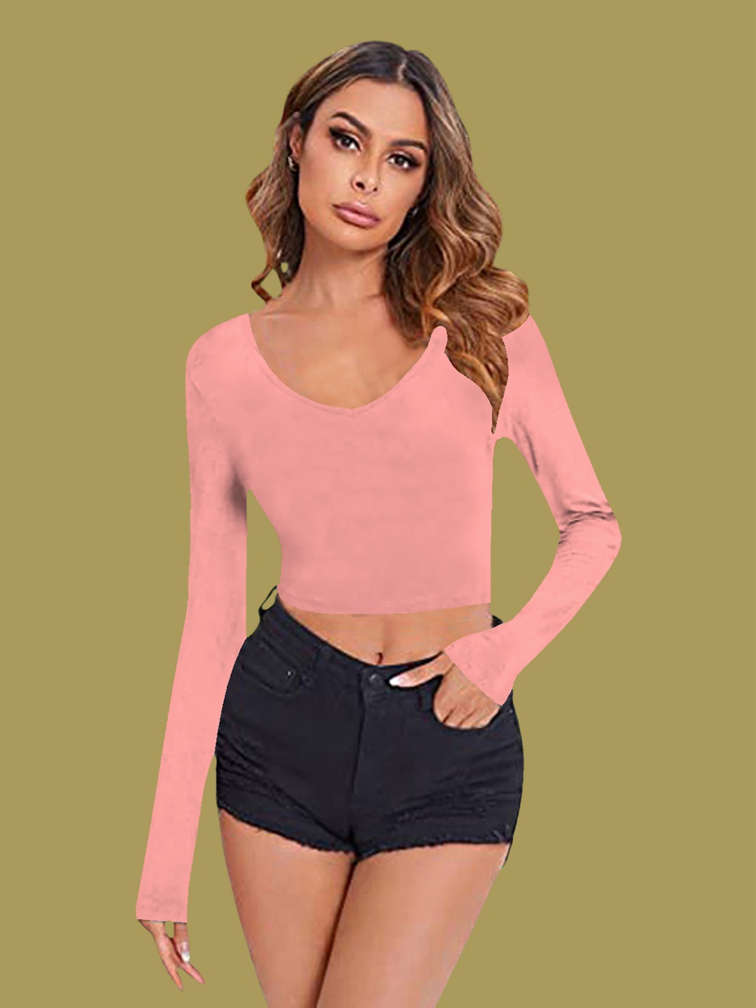 

Dream Beauty Fashion Scoop Neck Crop Top, Peach