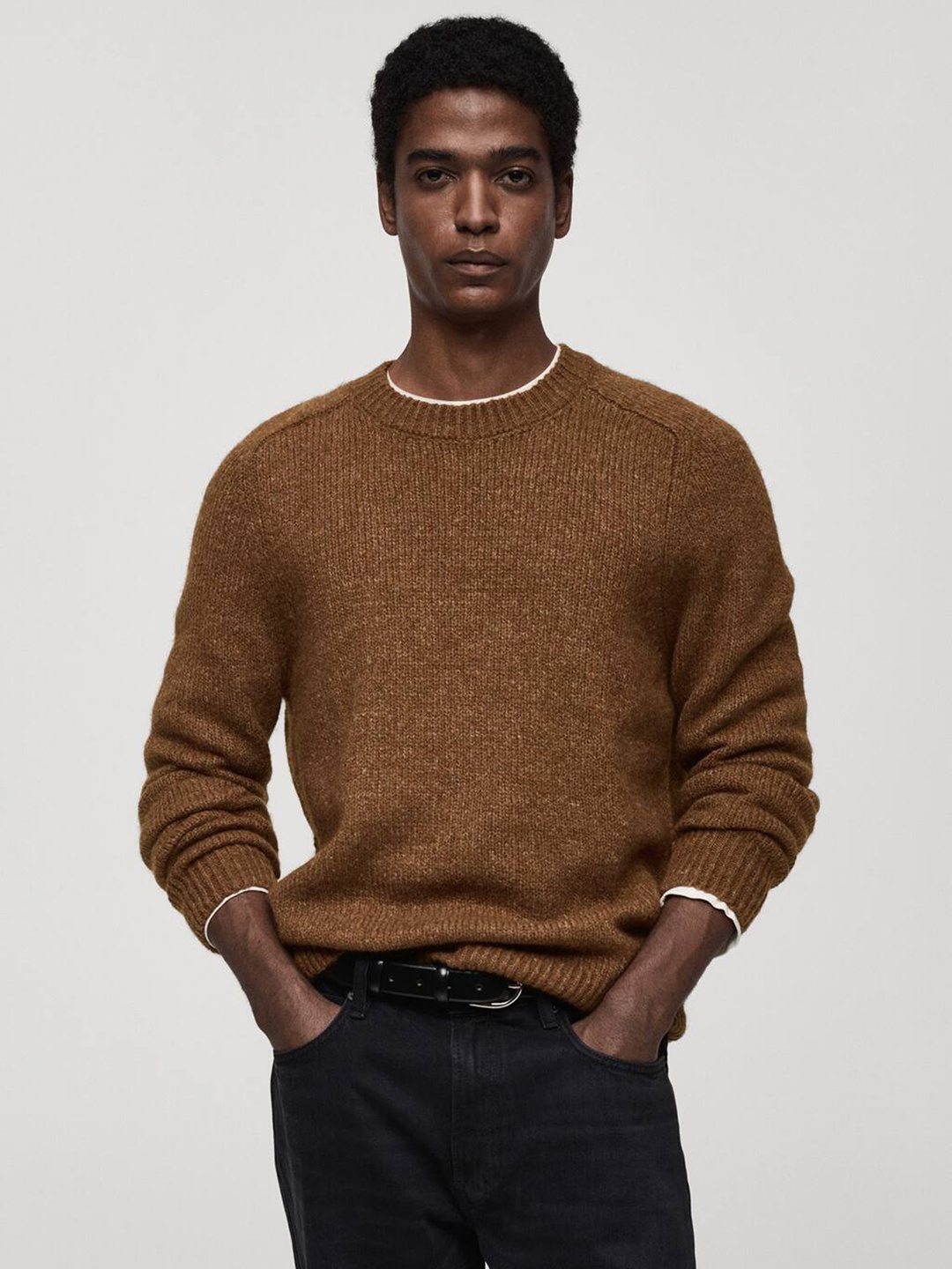 

MANGO MAN Ribbed Pullover, Brown