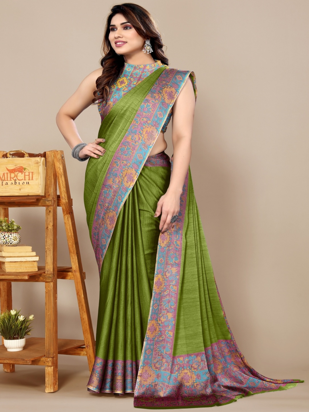 

KALINI Poly Chiffon Saree, Green