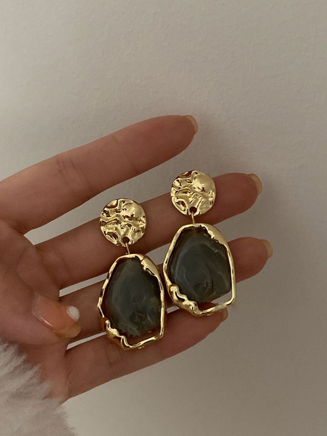 

Just Lil Things Artificial Stones Studded Contemporary Shaped Drop Earrings, Gold
