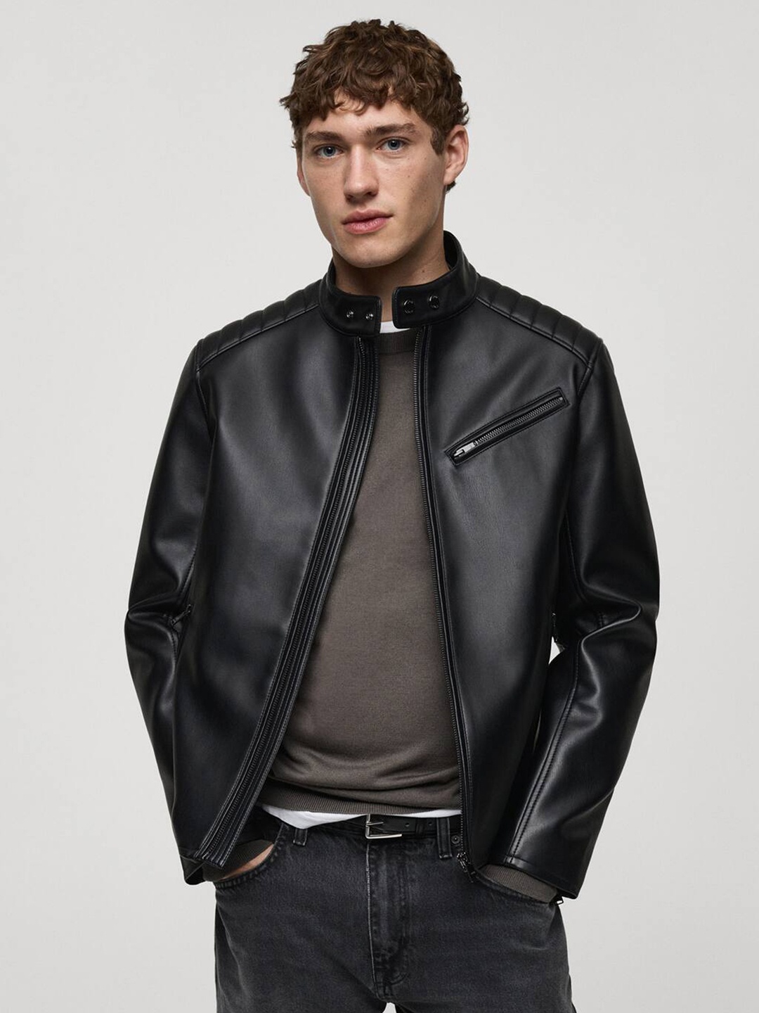 

MANGO MAN Faux Leather Tailored Jacket, Black