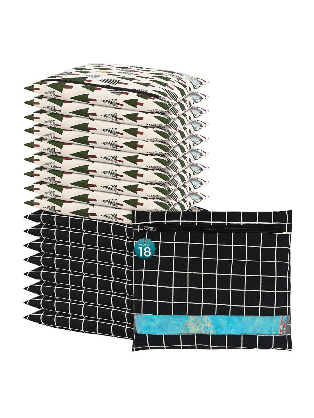 

Kuber Industries Black 18 Pcs Regular Single Saree Cover Multi-Utility Storage Organisers