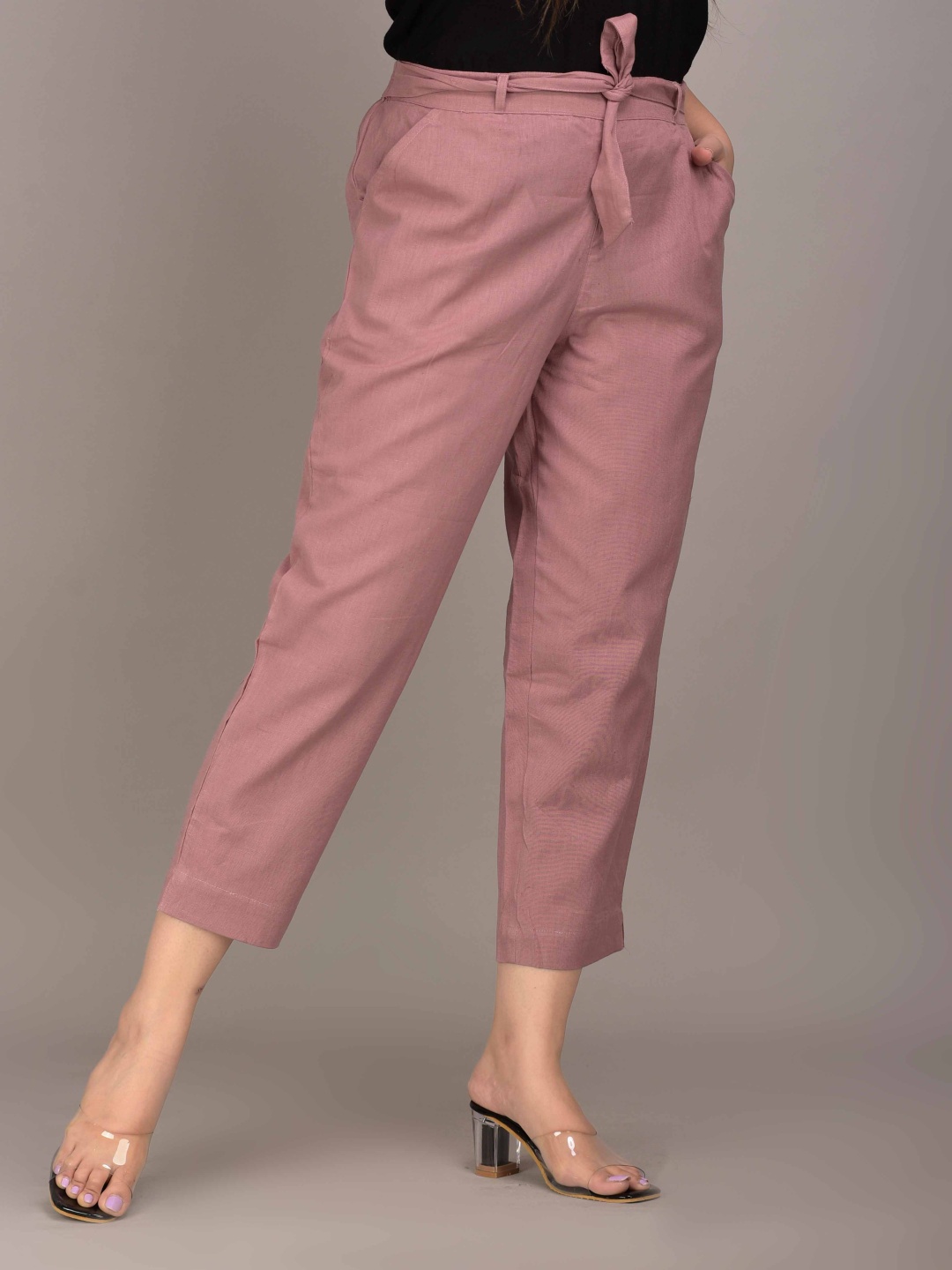 

VYMO Women Mid-Rise Straight Fit Easy Wash Cotton Trouser, Peach