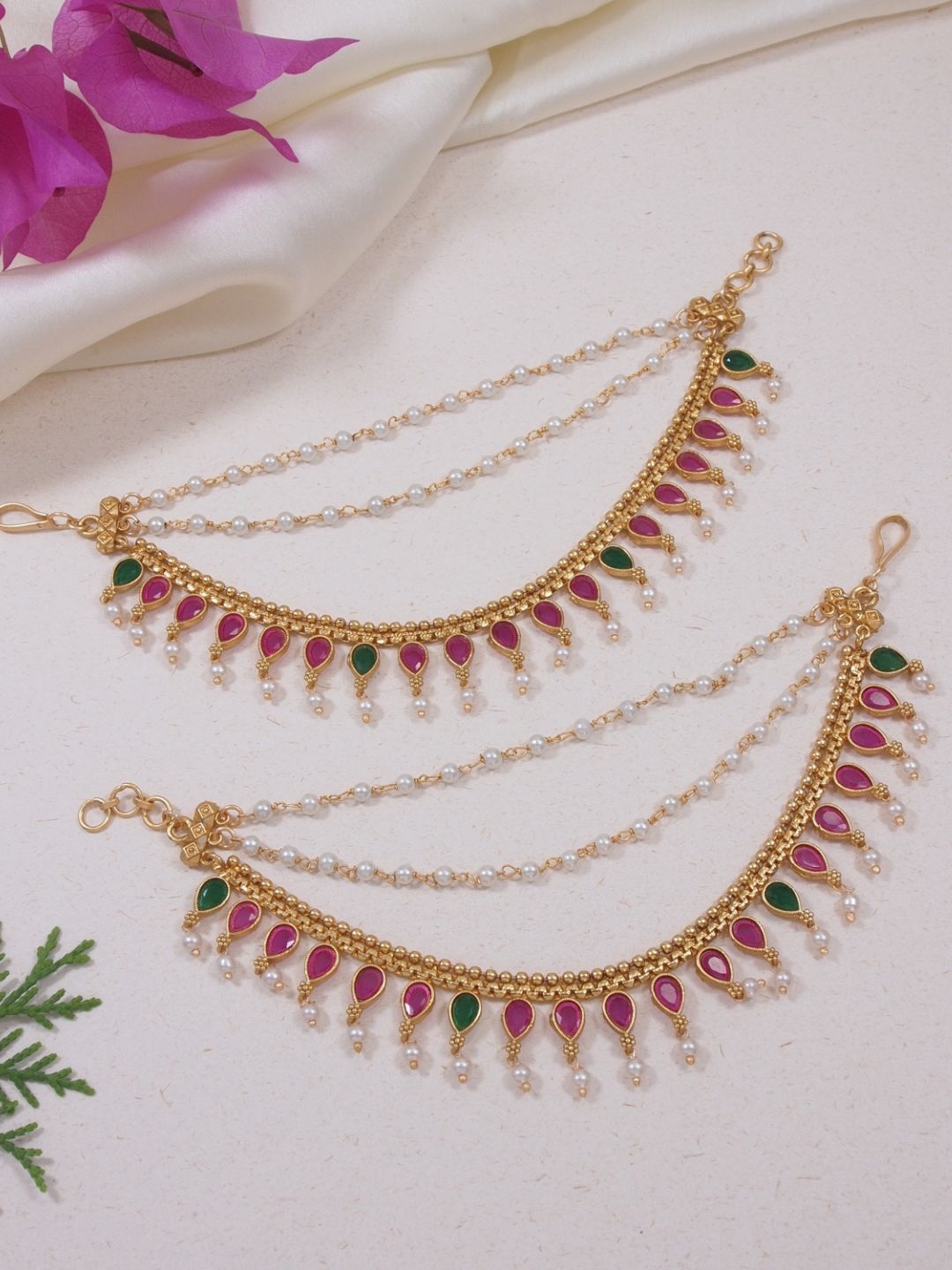 

I Jewels Gold-Plated Bedded Contemporary Ear Chains