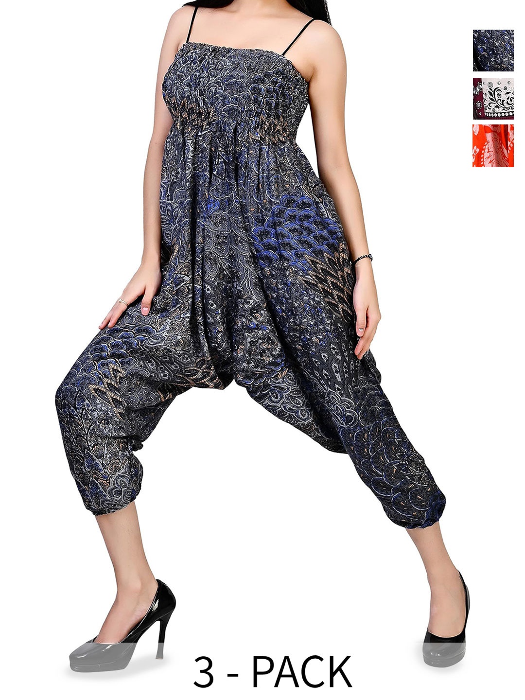 

NarNari Women Pack Of 3 Printed Mid-Rise Harem Pants, Navy blue