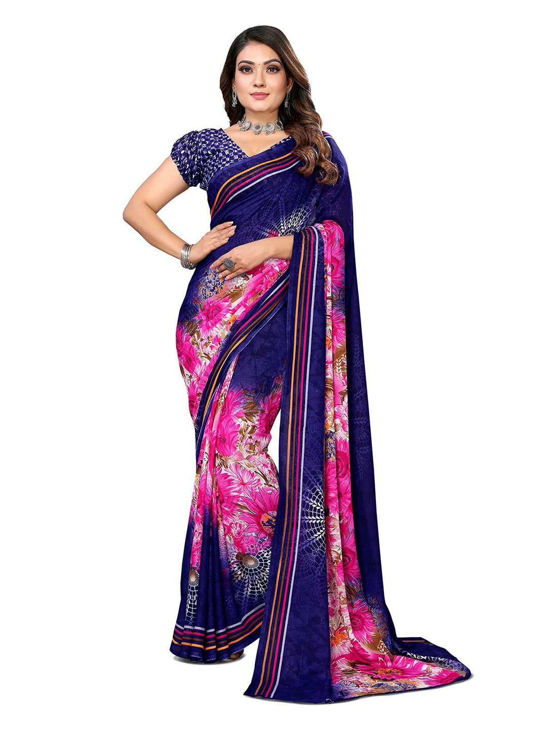 

Moda Rapido Floral Printed Saree, Blue