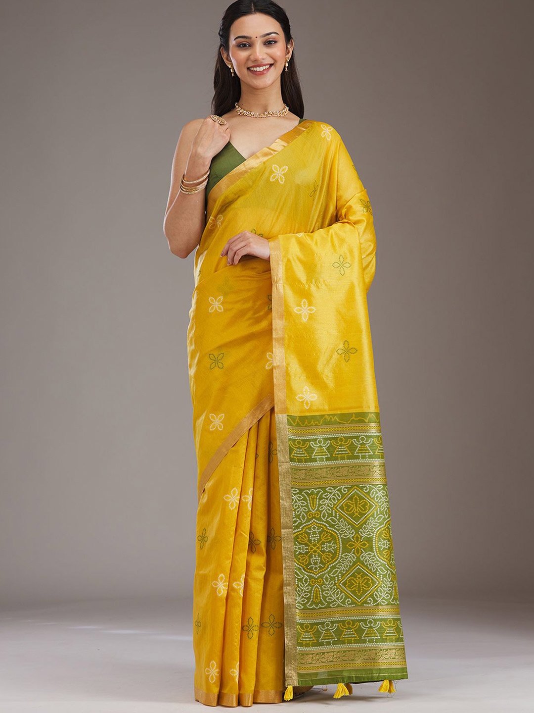 

Koskii Zariwork Tissue Saree, Yellow