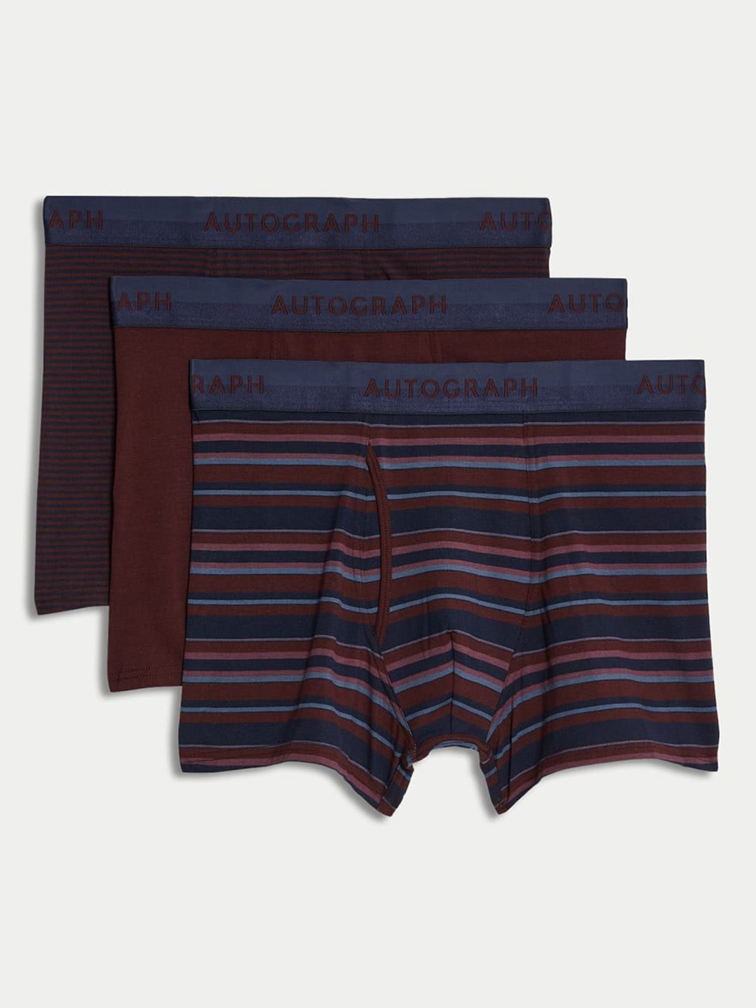 

Marks & Spencer Pack Of 3 Striped Trunks, Maroon