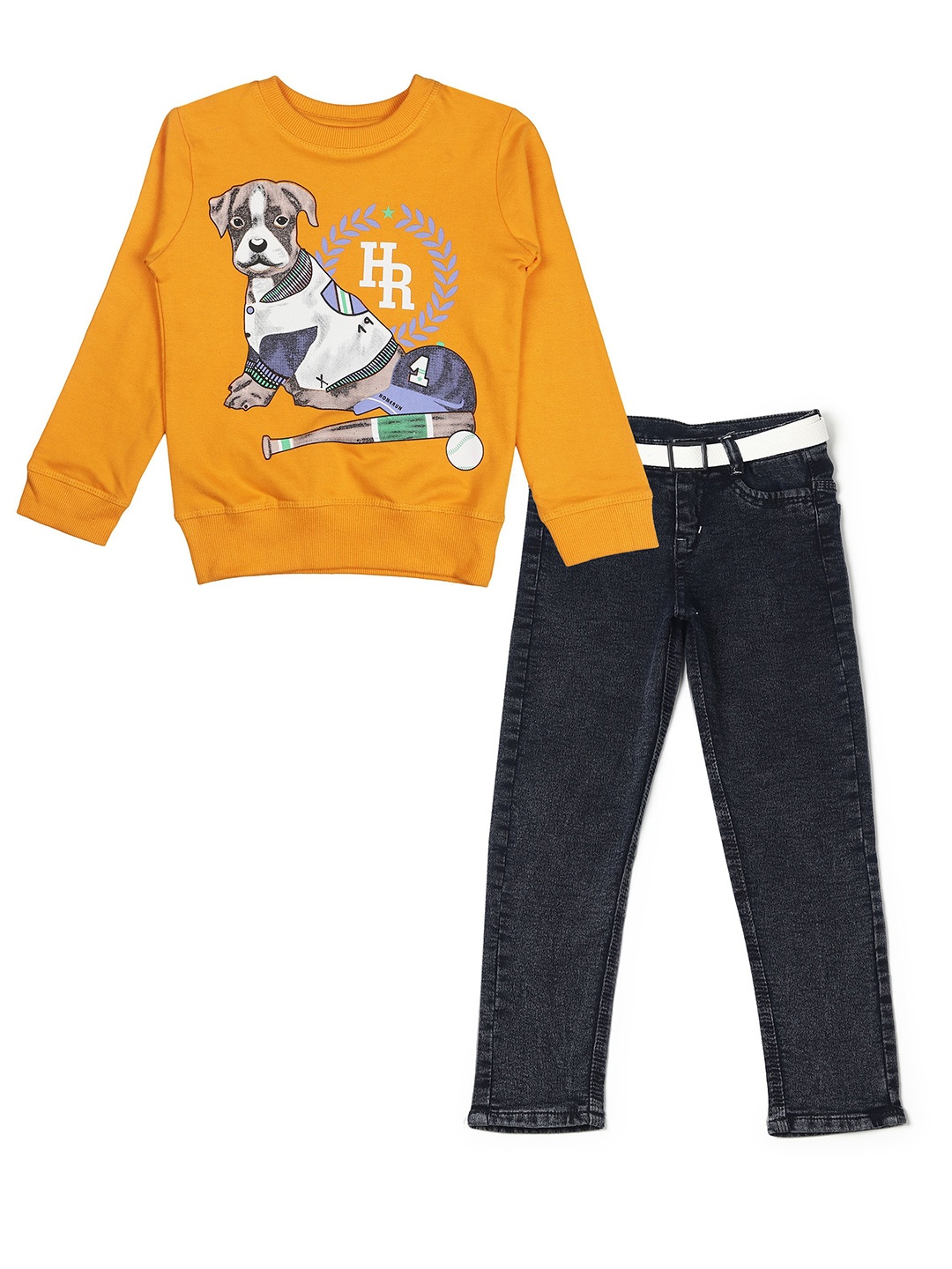 

Arshia Fashions Boys Printed Long Sleeves Sweatshirt With Trouser, Yellow