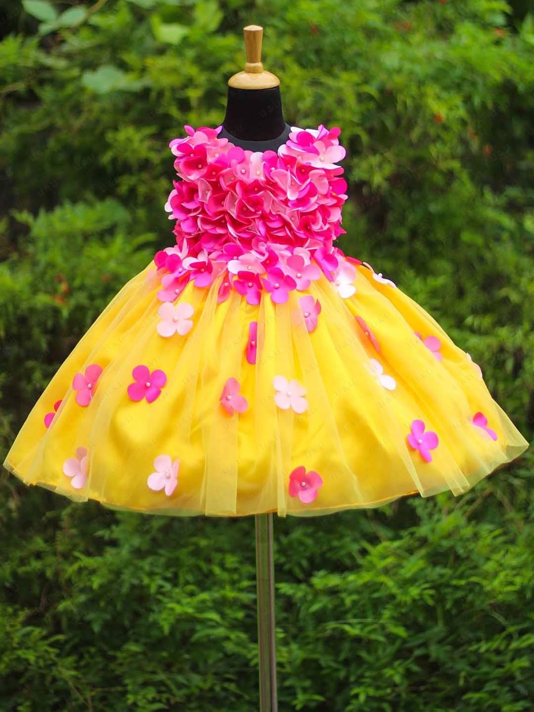 

Li & Li Boutique Girls Flower Frock Floral Embellished Dress, Yellow