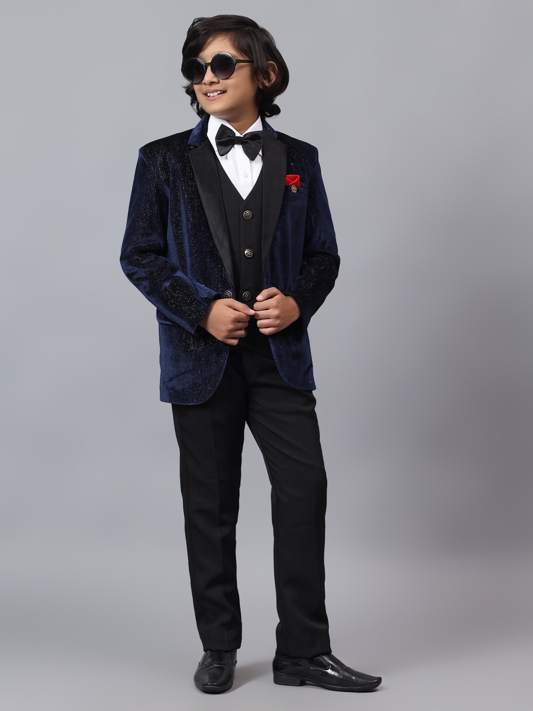 

BAESD Boys 5-Pcs Single Breasted Suit, Navy blue