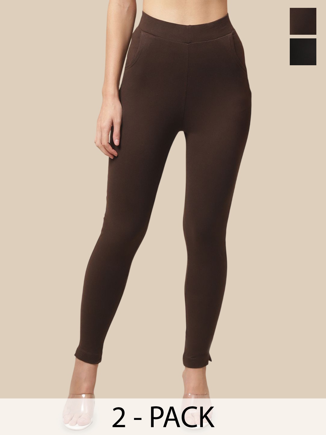 

Valles365 by S.C. Plus Size Pack Of 2 Women Cotton Ankle-Length Leggings, Black